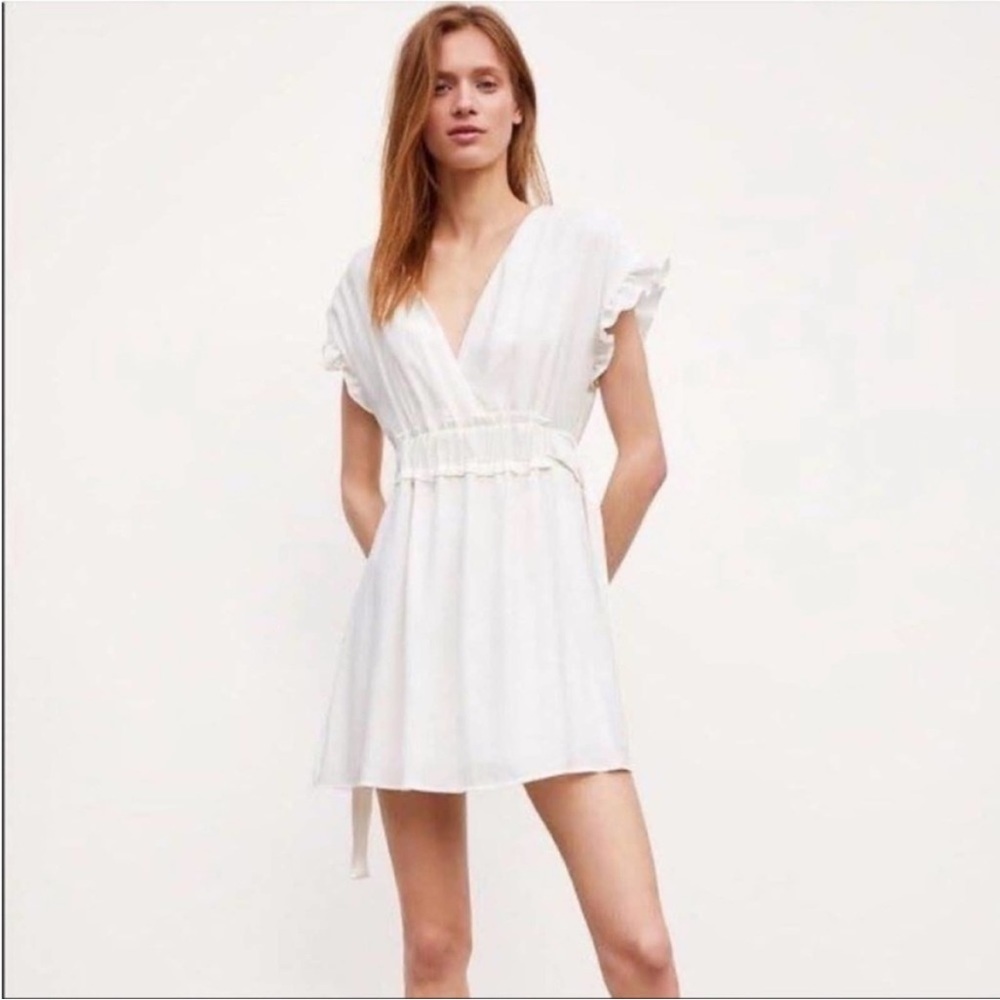 Zara White Mini Dress with Side Ties